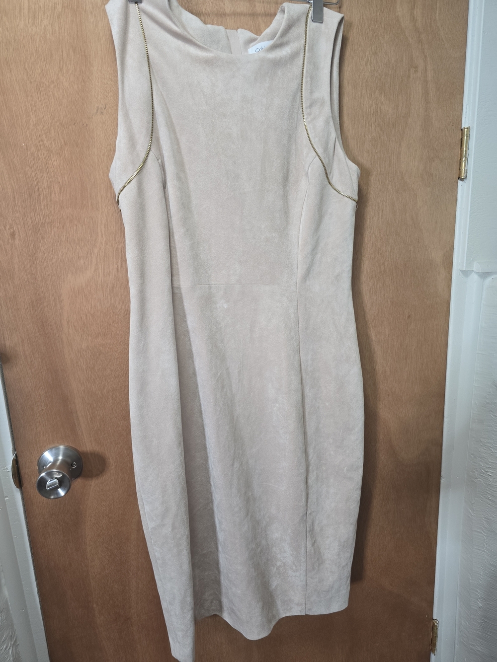 Calvin Klein Dress Women 8 Tan Faux Suede Sleeveless Knee Length Sheath